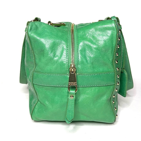 Badgley Mischka Nina Green Leather Studded Satchel Handbag - Picture 4 of 14